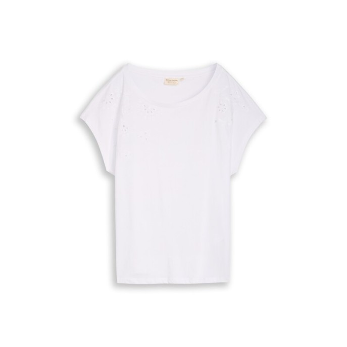 Tom Tailor Damesmode T-shirt borduring 1050469 wit Tom Tailor Damesmode T-shirt borduring 1050469 wit